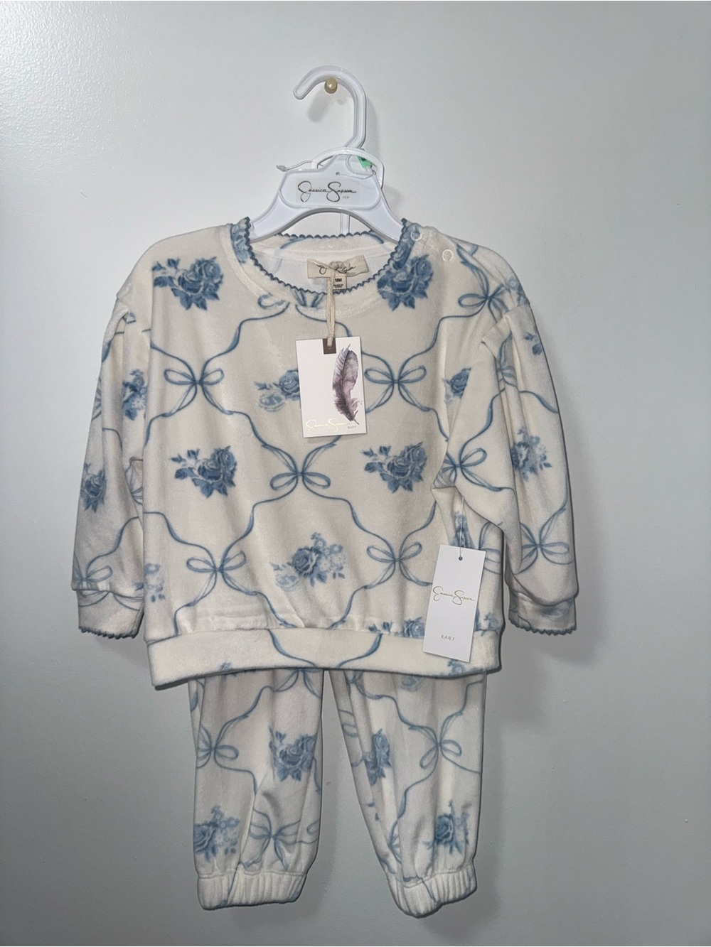Jessica Simpson Cream and Baby Blue Floral Kids Pajama Set